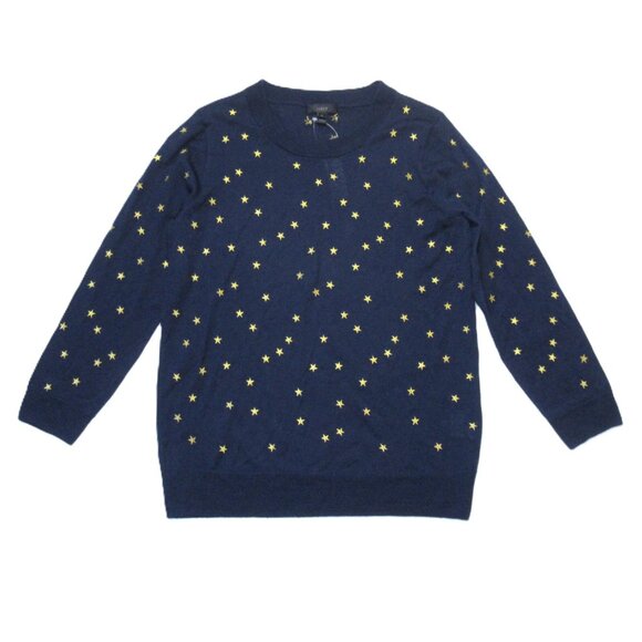 NWT J.Crew Tippi in Navy Gold Embroidered Stars Merino Wool Knit Sweater L - Picture 1 of 6